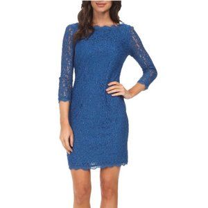 Adrianna Papell Women's Sheath Quarter Length Sleeve Lace Dress Size 6 Zip Back